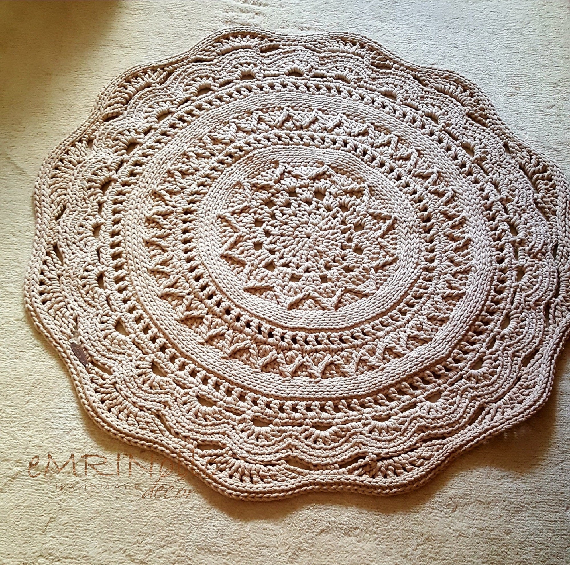 Teppich rund Wohnzimmer, Kinderzimmer Deko, Baumwollteppich, im skandinavischem Stil, vintage Teppich handgefertigt und nachhaltig