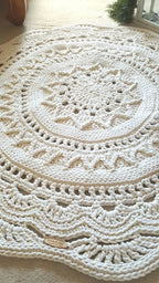Teppich rund Wohnzimmer, Kinderzimmer Deko, Baumwollteppich, im skandinavischem Stil, vintage Teppich handgefertigt und nachhaltig