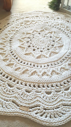 Teppich rund Wohnzimmer, Kinderzimmer Deko, Baumwollteppich, im skandinavischem Stil, vintage Teppich handgefertigt und nachhaltig