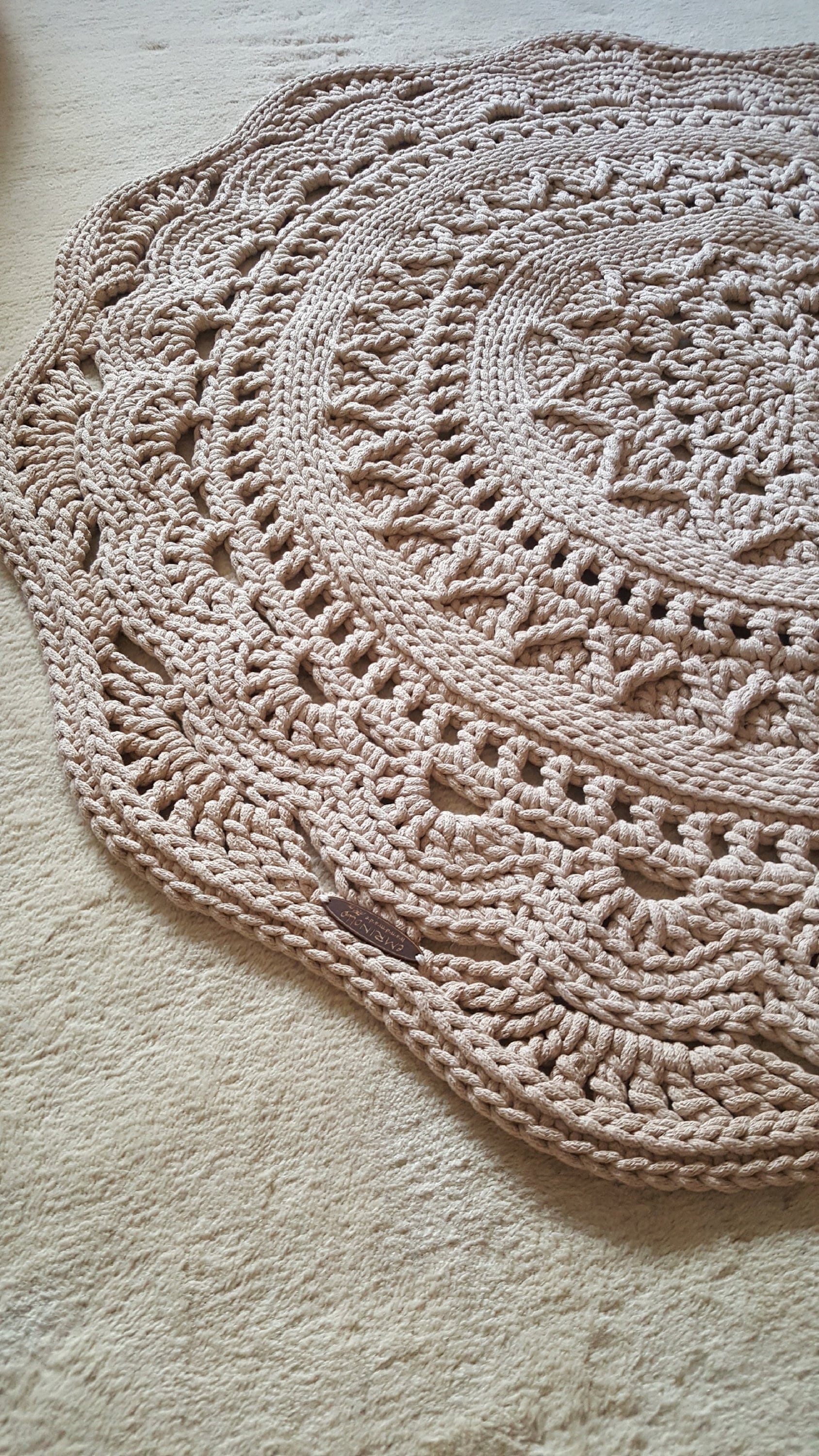 Teppich rund Wohnzimmer, Kinderzimmer Deko, Baumwollteppich, im skandinavischem Stil, vintage Teppich handgefertigt und nachhaltig