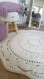 Teppich rund Wohnzimmer, Kinderzimmer Deko, Baumwollteppich, im skandinavischem Stil, vintage Teppich handgefertigt und nachhaltig