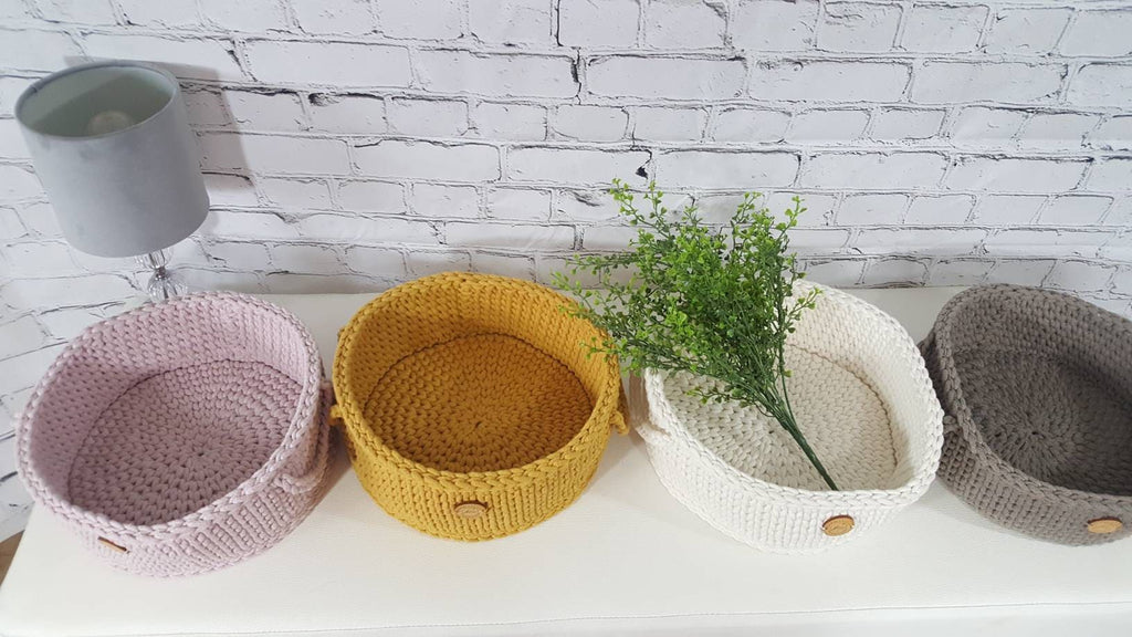 Korb gehäkelt rund, Baumwollkorb, Babyzimmer deko, Kinderzimmer Dekoration, Babyausstattung Babypartygeschenk, Babyzimmer Aufbewahrung,