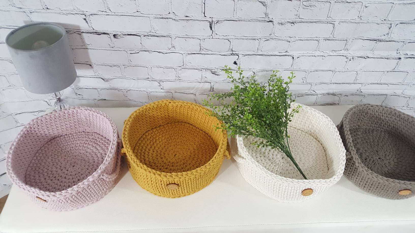 Korb gehäkelt rund, Baumwollkorb, Babyzimmer deko, Kinderzimmer Dekoration, Babyausstattung Babypartygeschenk, Babyzimmer Aufbewahrung,
