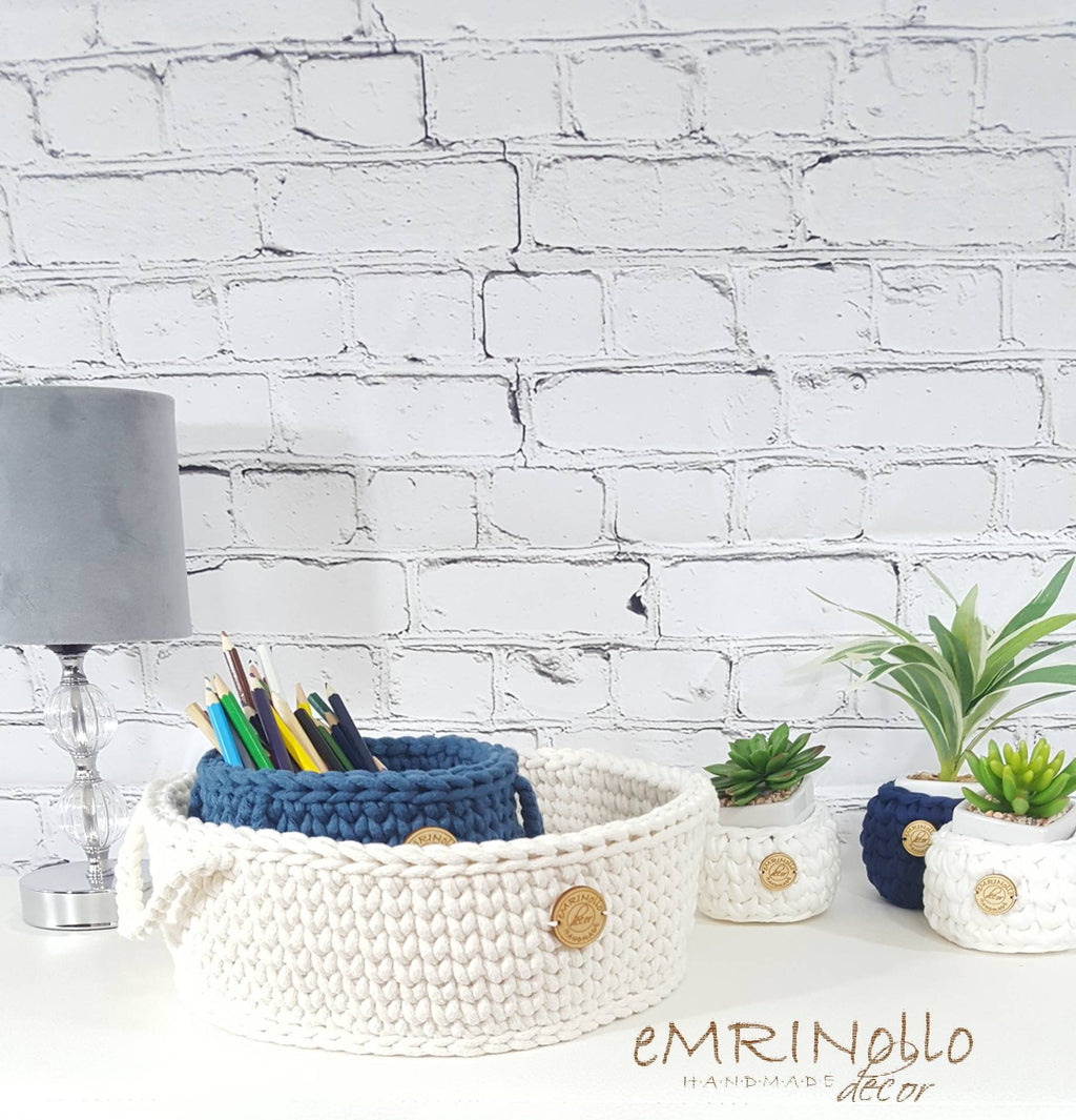 Korb gehäkelt rund, Baumwollkorb, Babyzimmer deko, Kinderzimmer Dekoration, Babyausstattung Babypartygeschenk, Babyzimmer Aufbewahrung,