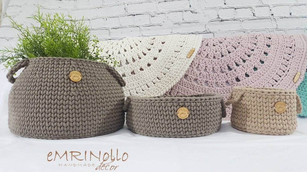 Korb gehäkelt rund, Baumwollkorb, Babyzimmer deko, Kinderzimmer Dekoration, Babyausstattung Babypartygeschenk, Babyzimmer Aufbewahrung,