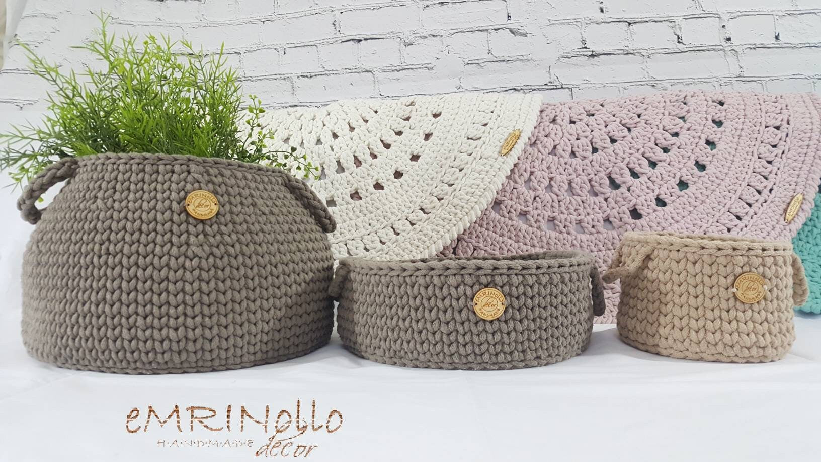 Korb gehäkelt rund, Baumwollkorb, Babyzimmer deko, Kinderzimmer Dekoration, Babyausstattung Babypartygeschenk, Babyzimmer Aufbewahrung,