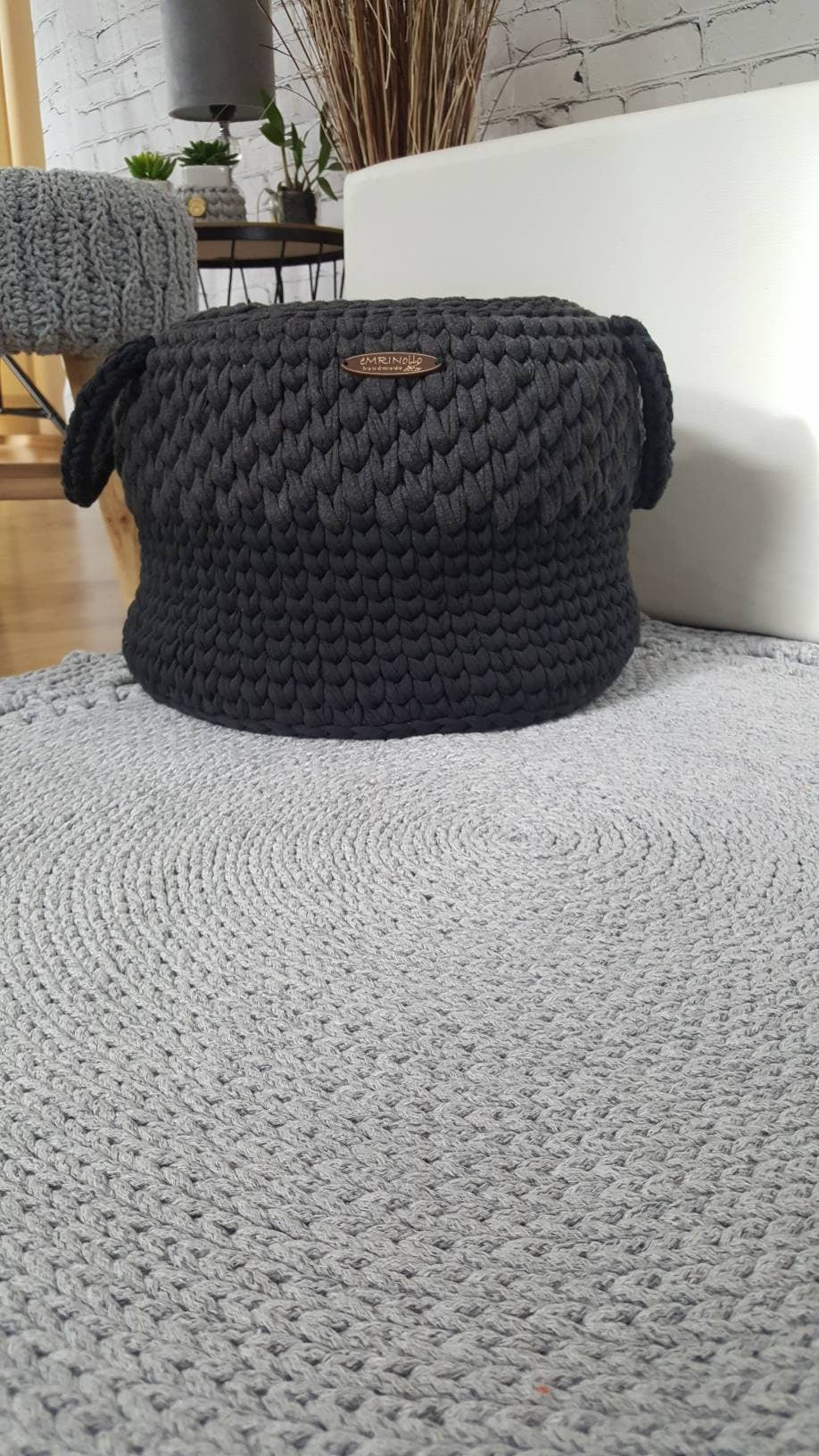 Teppich rund Wohnzimmer, Baumwollteppich gehäkelt, im skandinavischem Stil, Babyzimmer deko, kleines Bad, Geschenkidee, Kinderzimmer deko