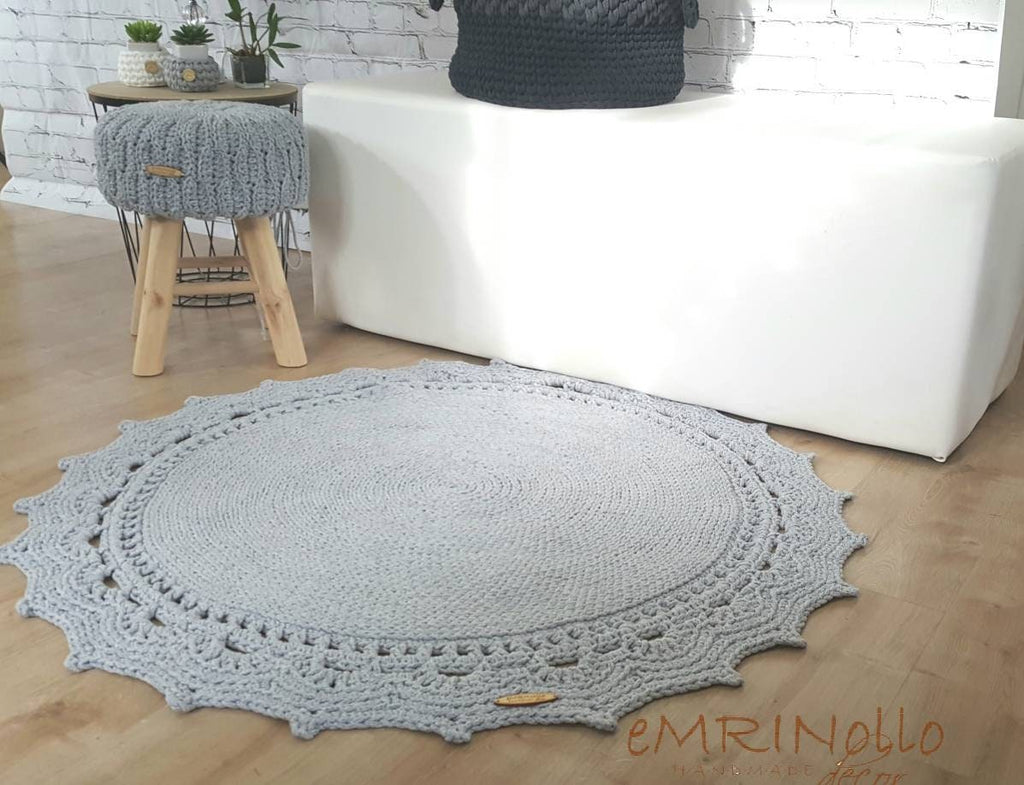 Teppich rund Wohnzimmer, Baumwollteppich gehäkelt, im skandinavischem Stil, Babyzimmer deko, kleines Bad, Geschenkidee, Kinderzimmer deko