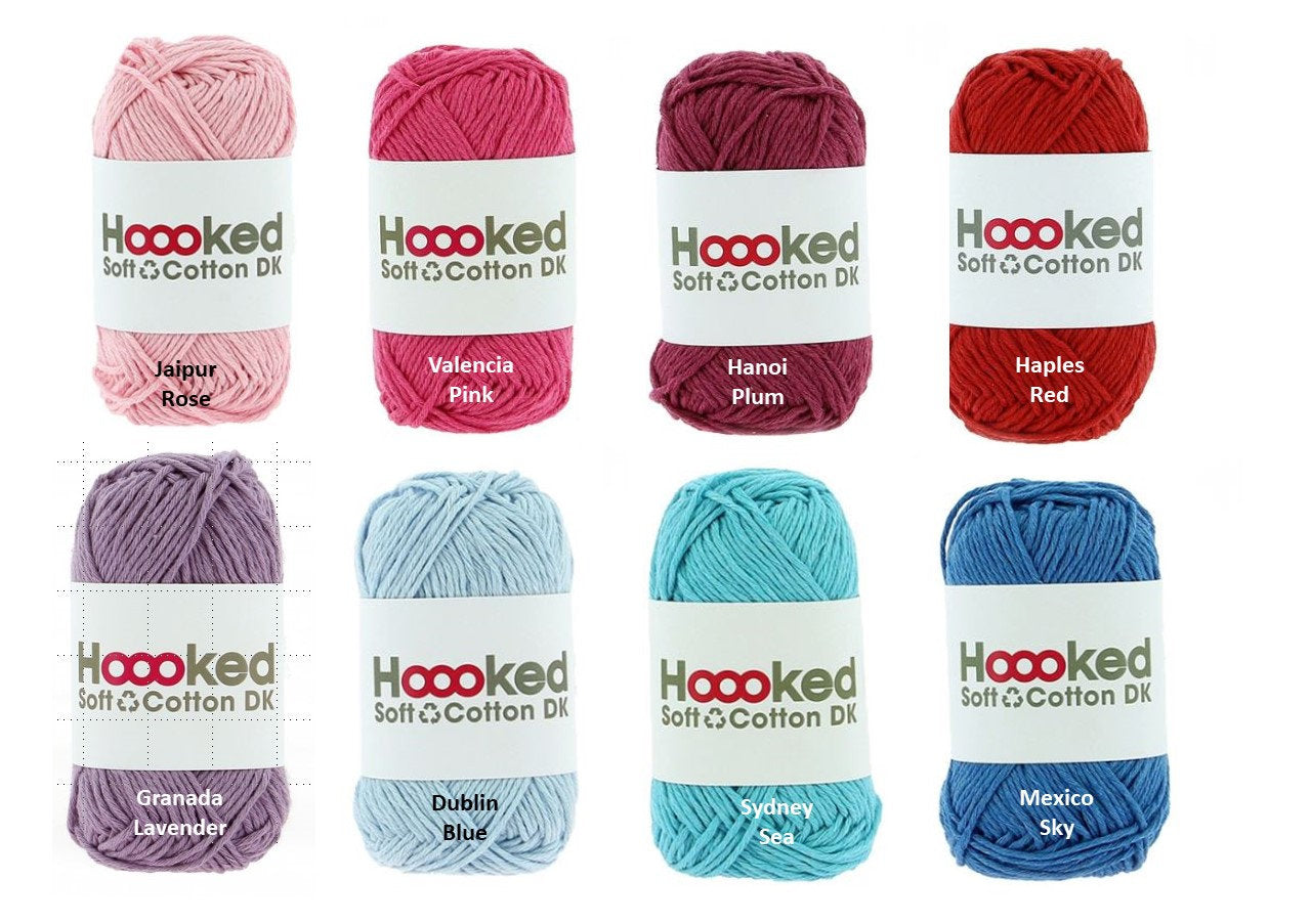 HOOOKED Soft Cotton DK 32 Farben Baumwolle, 100 % recycelt, Grundpreis 1 kg=39,4 Euro, 50g = 85m, Weihnachtsdeko, zum Häkeln und Stricken