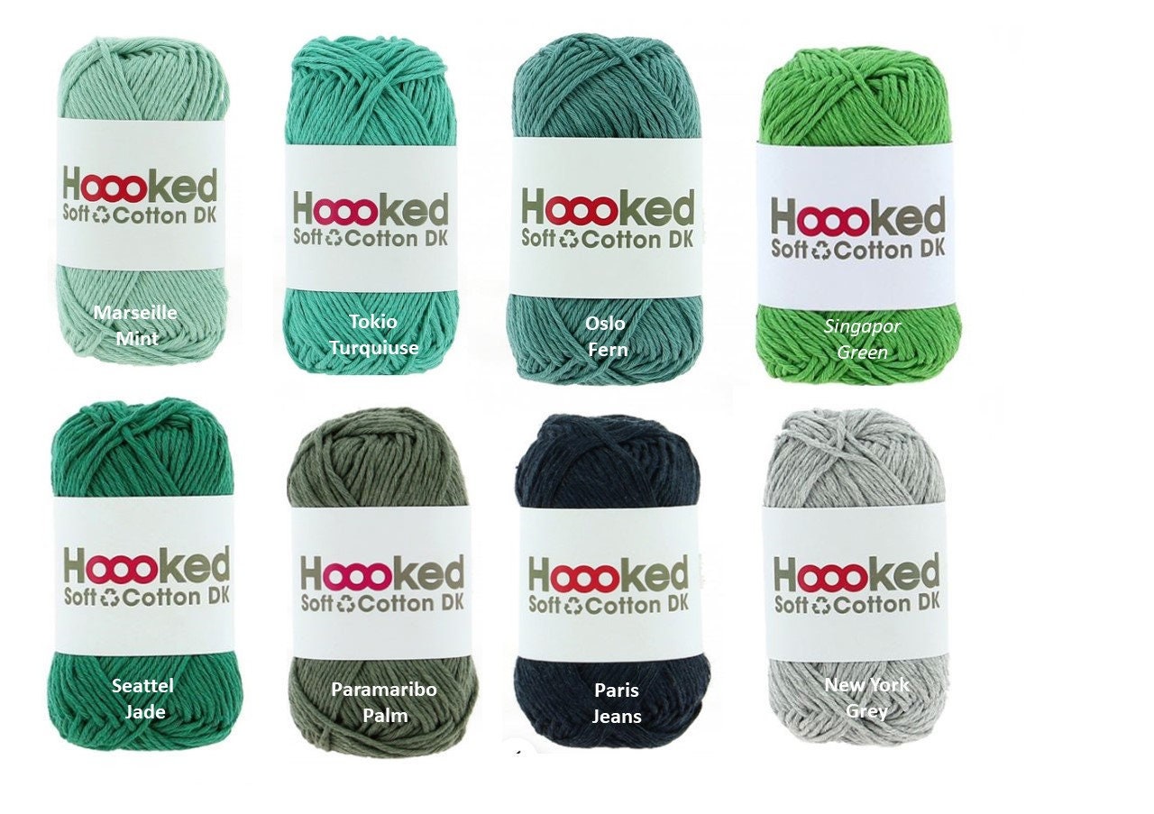 Baumwollgarn zum Stricken, HOOOKED Soft Cotton DK 32 Farben Baumwolle, 100 % recycelt, Grundpreis 1 kg=39,4 Euro, 50g = 85m, Weihnachtsdeko,