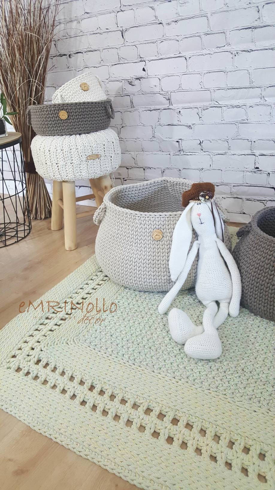 Großer Aufbewahrungskorb gehäkelt, grau Spielzeug Aufbewahrungstasche, Aufbewahrungskorb für Kinder, großer Wäschekorb, Scandi Home-Dekor
