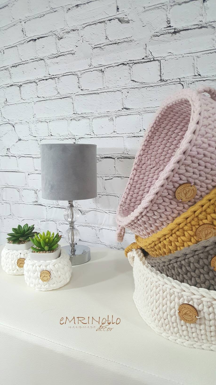 Korb gehäkelt rund, Baumwollkorb, Babyzimmer deko, Kinderzimmer Dekoration, Babyausstattung Babypartygeschenk, Babyzimmer Aufbewahrung,