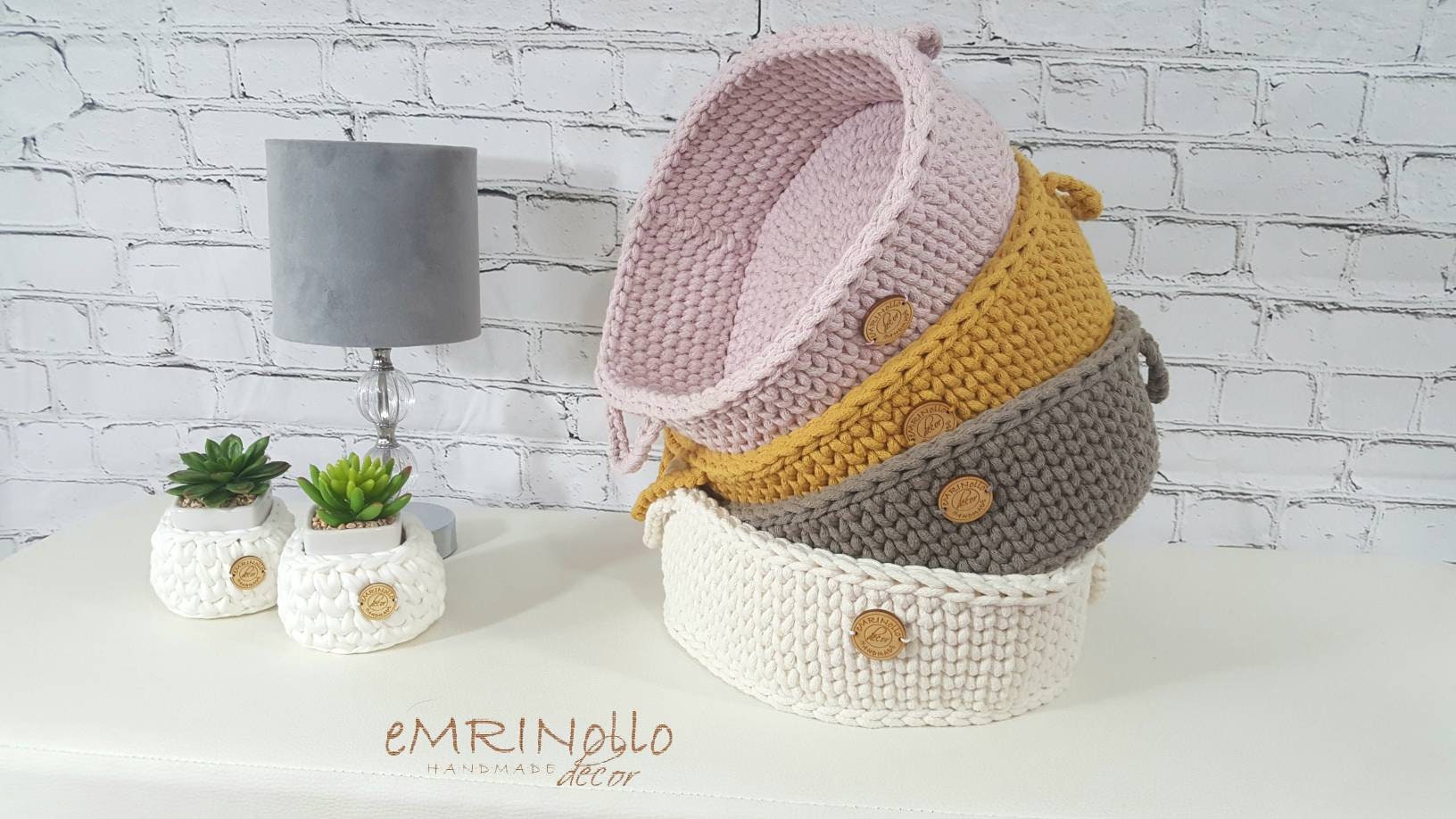 Korb gehäkelt rund, Baumwollkorb, Babyzimmer deko, Kinderzimmer Dekoration, Babyausstattung Babypartygeschenk, Babyzimmer Aufbewahrung,