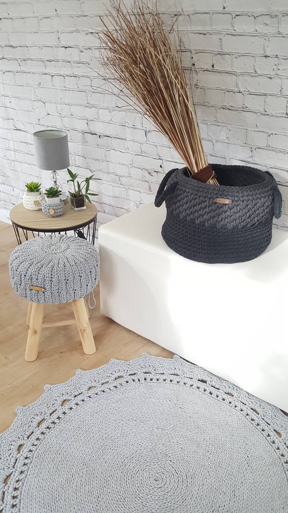 Teppich rund Wohnzimmer, Baumwollteppich gehäkelt, im skandinavischem Stil, Babyzimmer deko, kleines Bad, Geschenkidee, Kinderzimmer deko