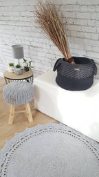 Teppich rund Wohnzimmer, Baumwollteppich gehäkelt, im skandinavischem Stil, Babyzimmer deko, kleines Bad, Geschenkidee, Kinderzimmer deko