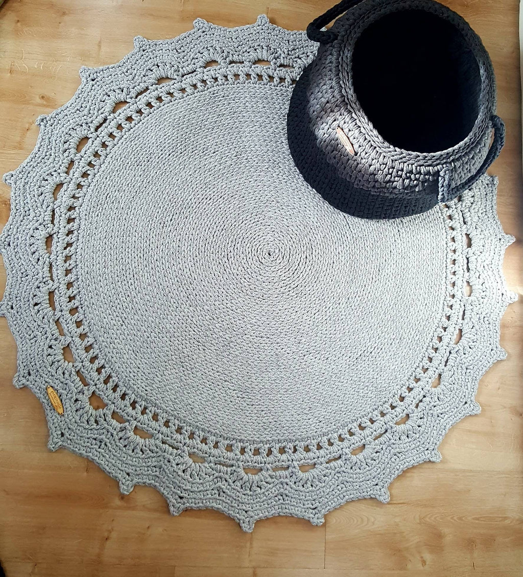 Teppich Wohnzimmer, rund Baumwollteppich gehäkelt, im skandinavischem Stil, Babyzimmer deko, kleines Bad, Geschenkidee, Kinderzimmer deko