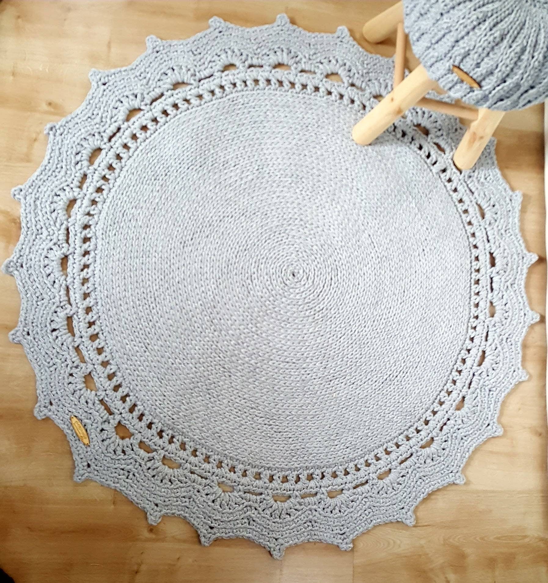 Teppich rund Wohnzimmer, Baumwollteppich gehäkelt, im skandinavischem Stil, Babyzimmer deko, kleines Bad, Geschenkidee, Kinderzimmer deko