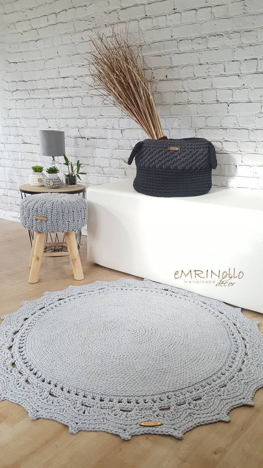 Teppich rund Wohnzimmer, Baumwollteppich gehäkelt, im skandinavischem Stil, Babyzimmer deko, kleines Bad, Geschenkidee, Kinderzimmer deko