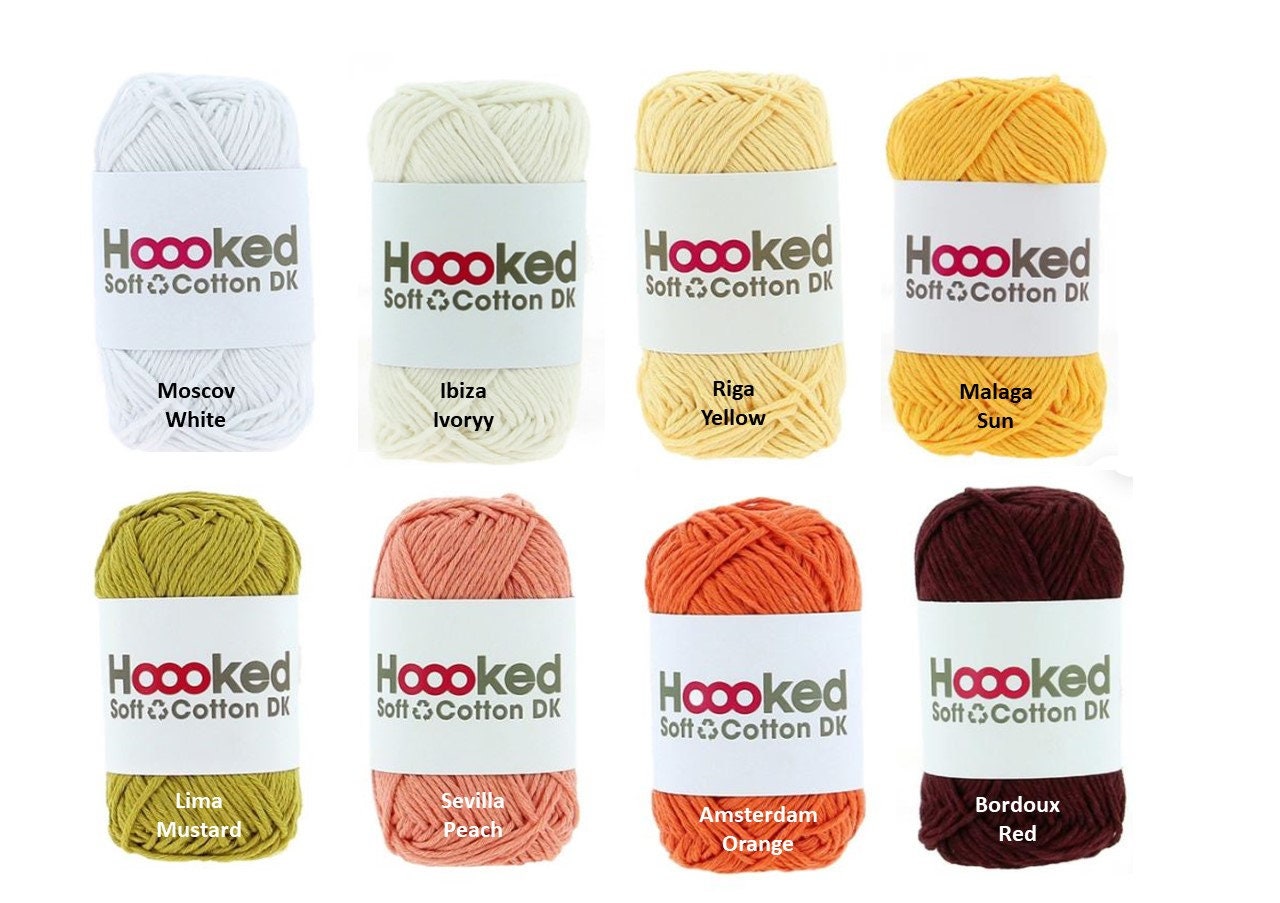 Baumwollgarn zum Stricken, HOOOKED Soft Cotton DK 32 Farben Baumwolle, 100 % recycelt, Grundpreis 1 kg=39,4 Euro, 50g = 85m, Weihnachtsdeko,