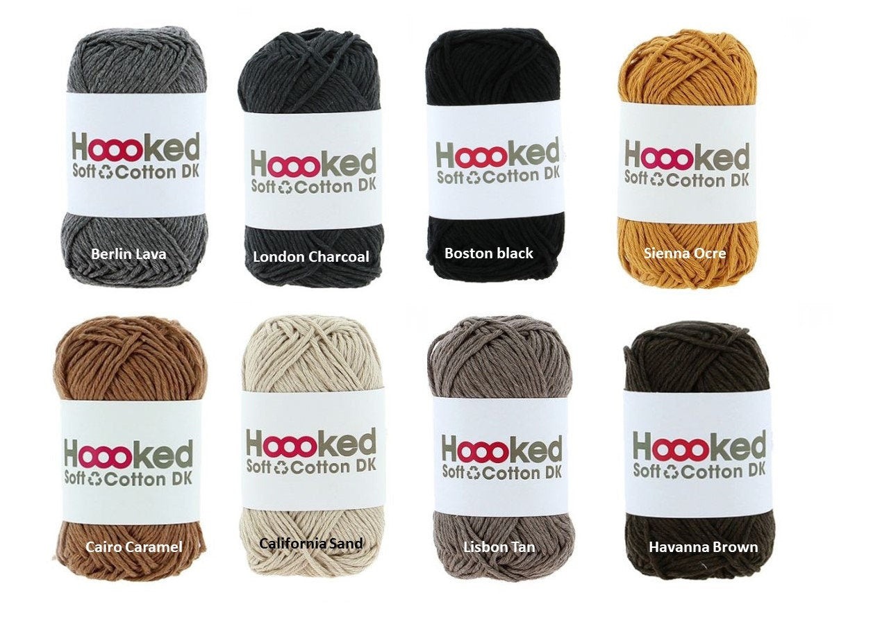 Bumwollgarn zum Häkeln, HOOOKED Soft Cotton DK 32 Farben Baumwolle, 100 % recycelt, Grundpreis 1 kg=39,4 Euro, 50g = 85m, Weihnachtsdeko