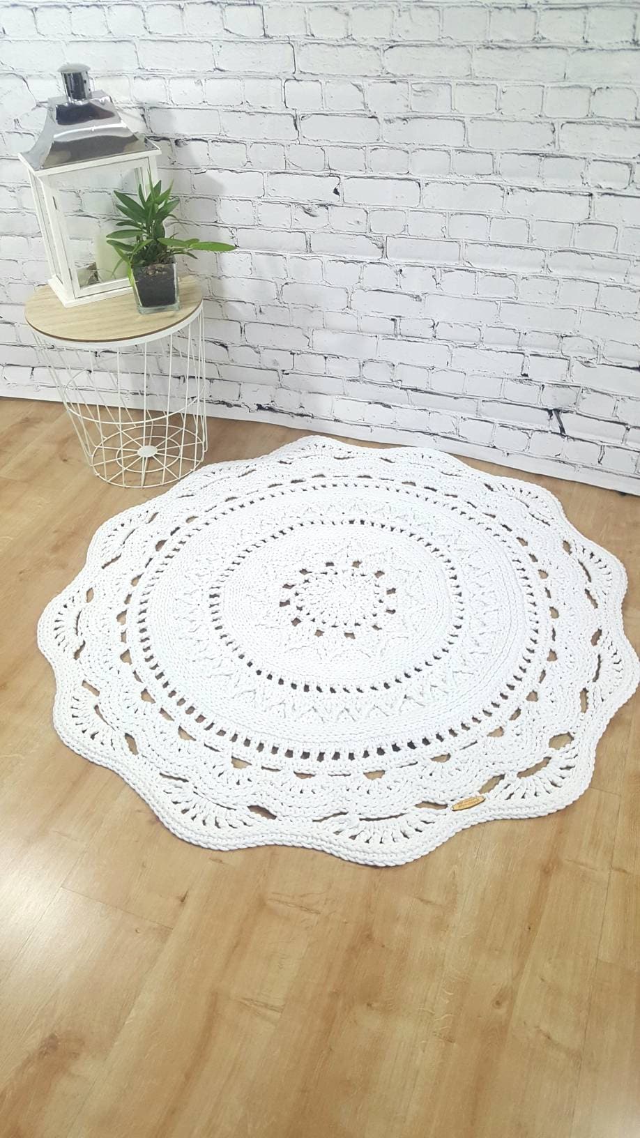 Teppich rund Wohnzimmer, Kinderzimmer Deko, Baumwollteppich, im skandinavischem Stil, vintage Teppich handgefertigt und nachhaltig