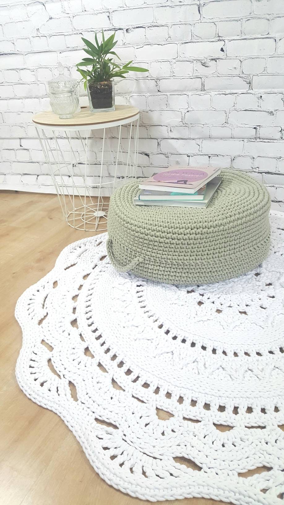 Teppich rund Wohnzimmer, Kinderzimmer Deko, Baumwollteppich, im skandinavischem Stil, vintage Teppich handgefertigt und nachhaltig