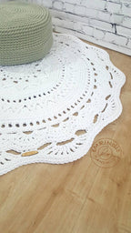 Teppich rund Wohnzimmer, Kinderzimmer Deko, Baumwollteppich, im skandinavischem Stil, vintage Teppich handgefertigt und nachhaltig