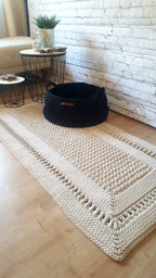 Teppichläufer Wohnzimmer eckig, Vorleger, im skandinavischem Stil, vintage Teppich handgefertigt, Flurläufer, Kinderzimmer Deko