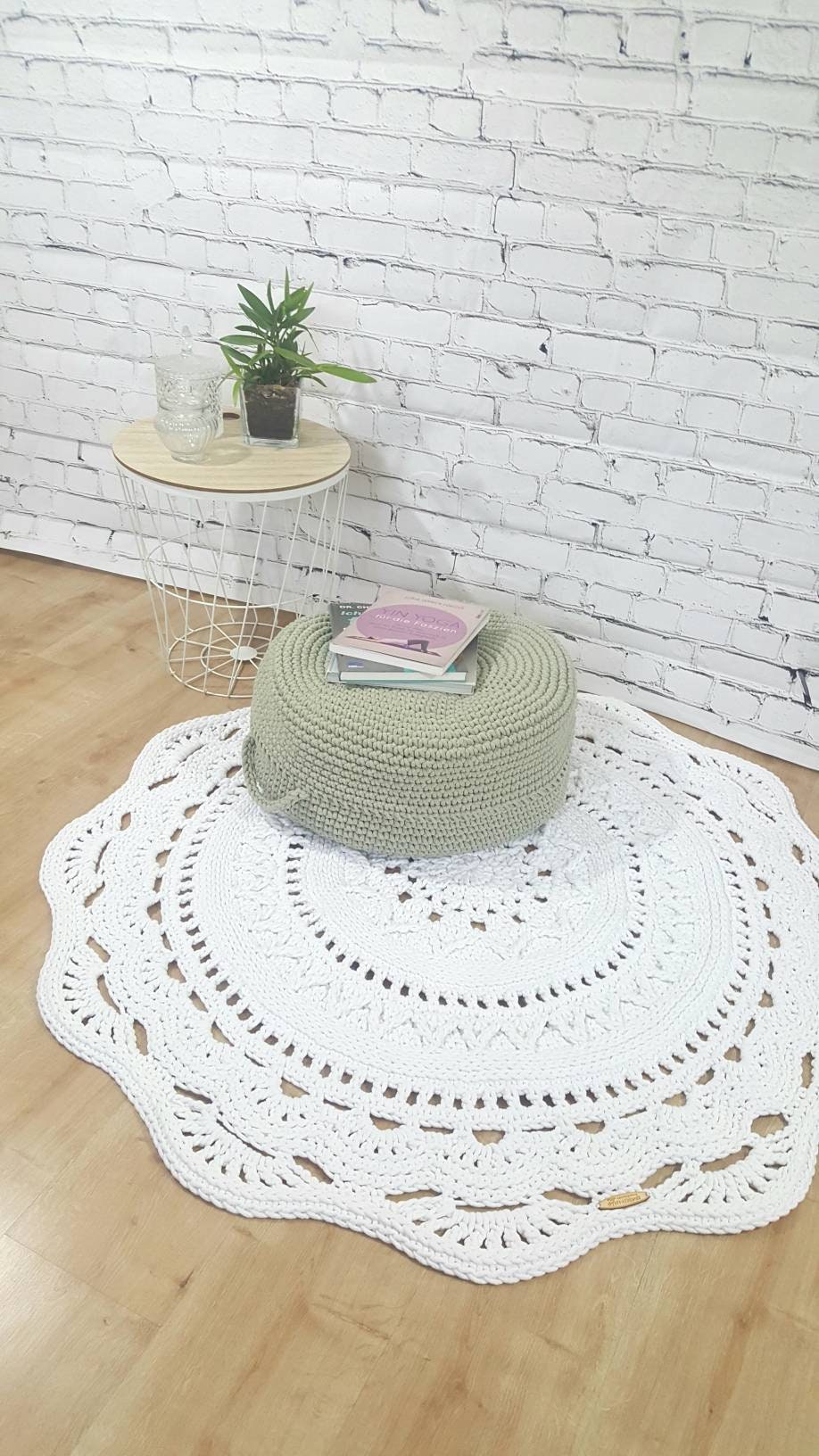 Teppich rund Wohnzimmer, Kinderzimmer Deko, Baumwollteppich, im skandinavischem Stil, vintage Teppich handgefertigt und nachhaltig