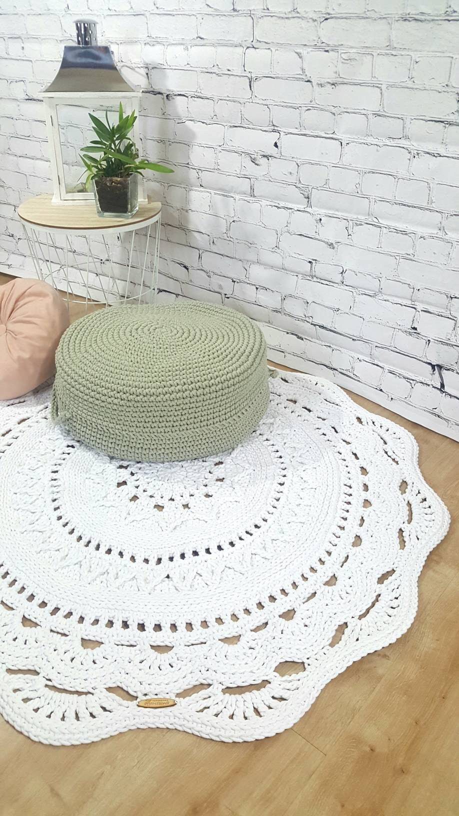 Teppich rund Wohnzimmer, Kinderzimmer Deko, Baumwollteppich, im skandinavischem Stil, vintage Teppich handgefertigt und nachhaltig