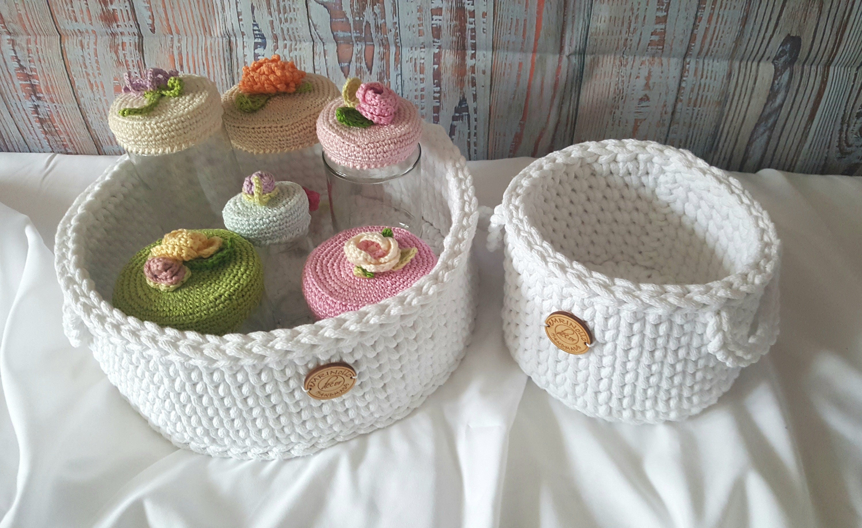 Korb gehäkelt rund, Baumwollkorb, Babyzimmer deko, Kinderzimmer Dekoration, Babyausstattung Babypartygeschenk, Babyzimmer Aufbewahrung,