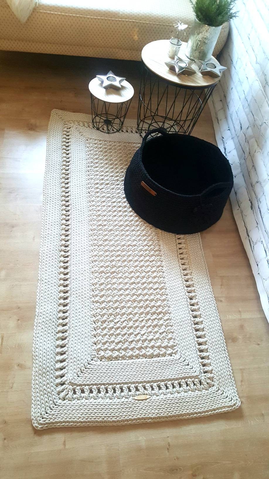 Teppichläufer Wohnzimmer eckig, Baumwollteppich, im skandinavischem Stil, vintage Teppich handgefertigt, Flurläufer, Kinderzimmer Deko