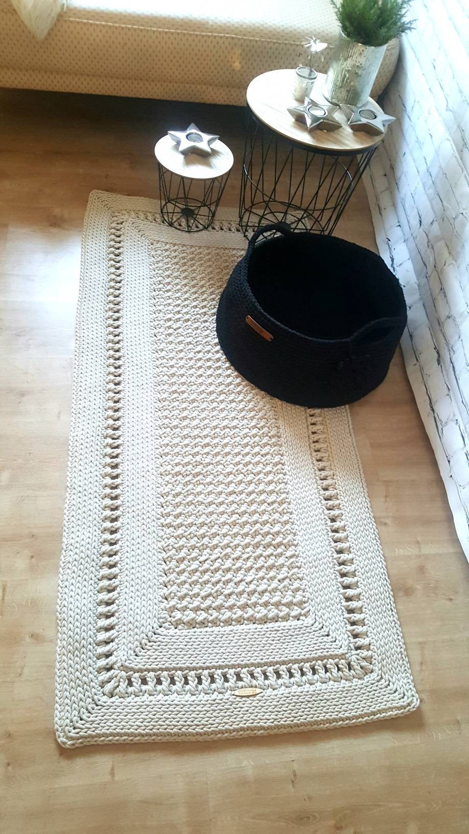 Teppichläufer Wohnzimmer eckig, Baumwollteppich, im skandinavischem Stil, vintage Teppich handgefertigt, Flurläufer, Kinderzimmer Deko
