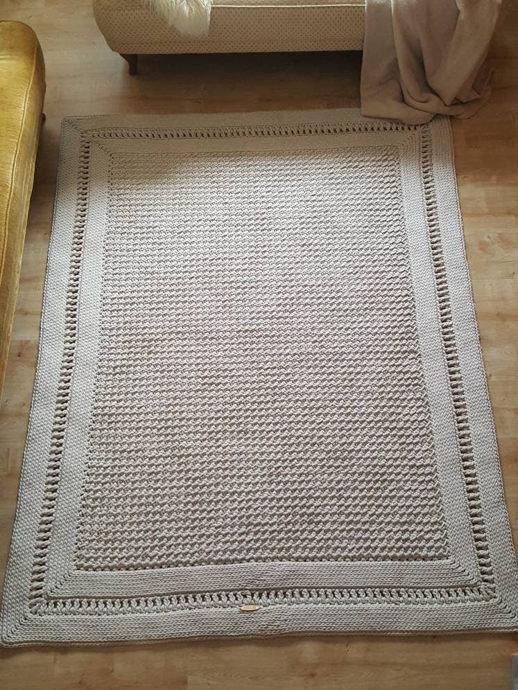 Teppich eckig für Wohnzimmer, Kinderzimmer Deko, Baumwollteppich, im skandinavischem Stil, Teppich handgefertigt und nachhaltig, Geschenk