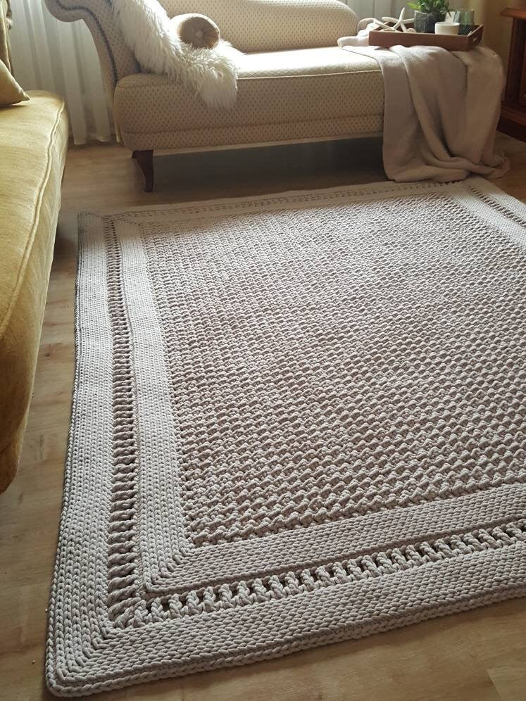 Teppich eckig für Wohnzimmer, Kinderzimmer Deko, Baumwollteppich, im skandinavischem Stil, Teppich handgefertigt und nachhaltig, Geschenk