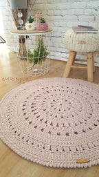 Teppich rund Wohnzimmer, Kinderzimmer Deko, Baumwollteppich, im skandinavischem Stil, vintage Teppich handgefertigt und nachhaltig