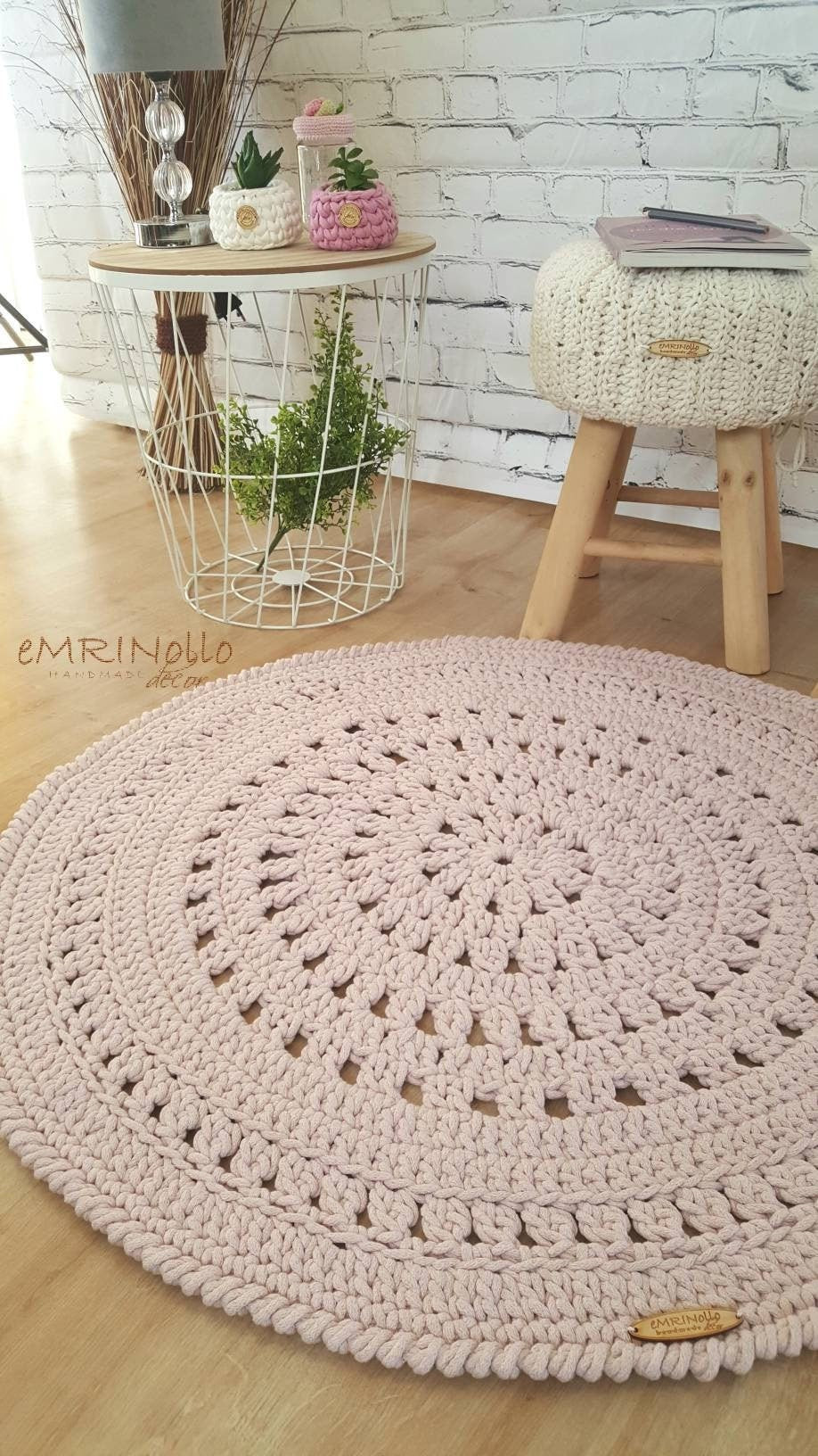 Teppich rund Wohnzimmer, Kinderzimmer Deko, Baumwollteppich, im skandinavischem Stil, vintage Teppich handgefertigt und nachhaltig