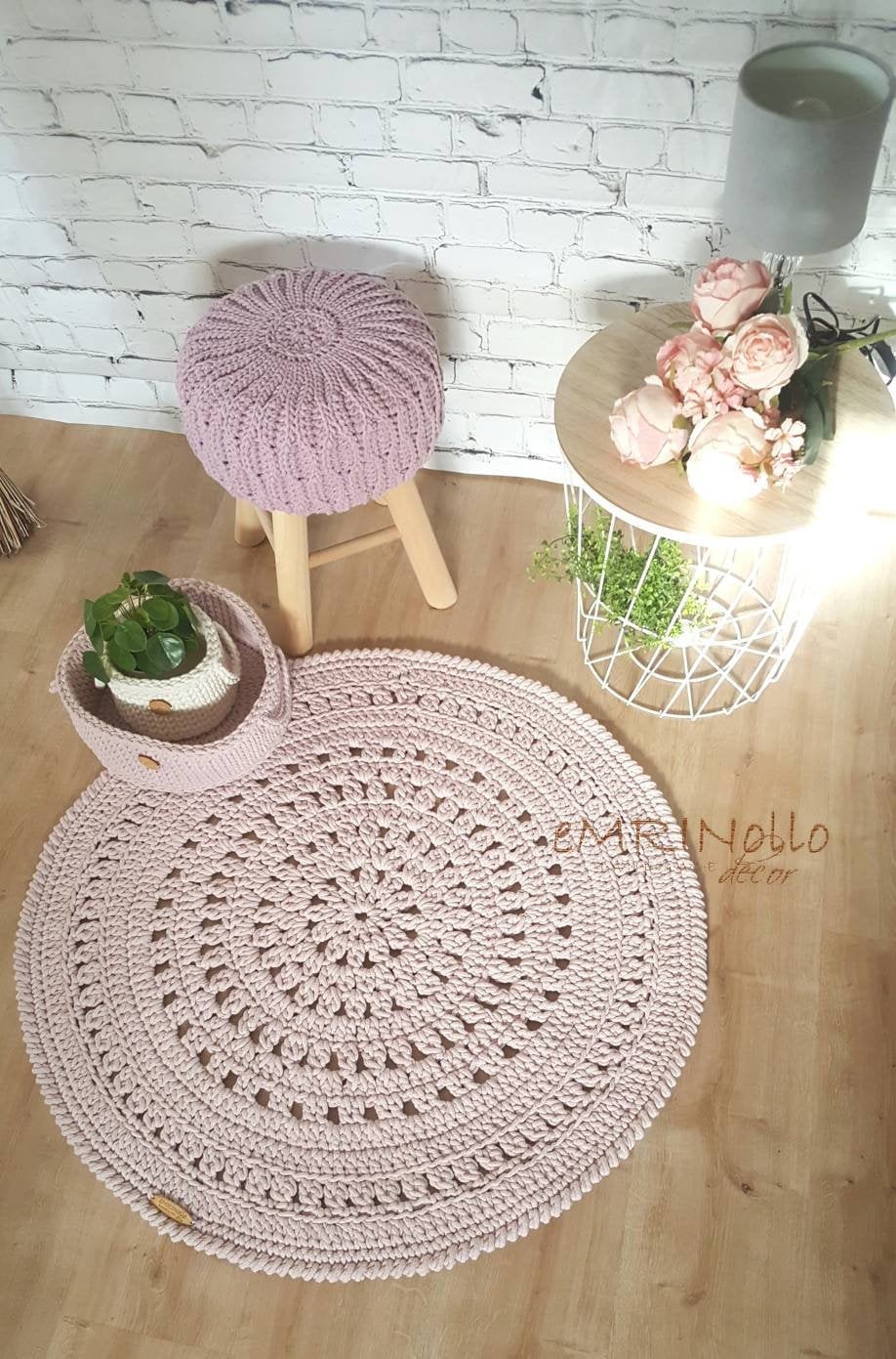 Teppich rund Kinderzimmer, Wohndekor, gehäkelter Teppich Babyzimmer, Runde gehäkelte Teppiche, skandinavisches Kinderzimmer Dekor