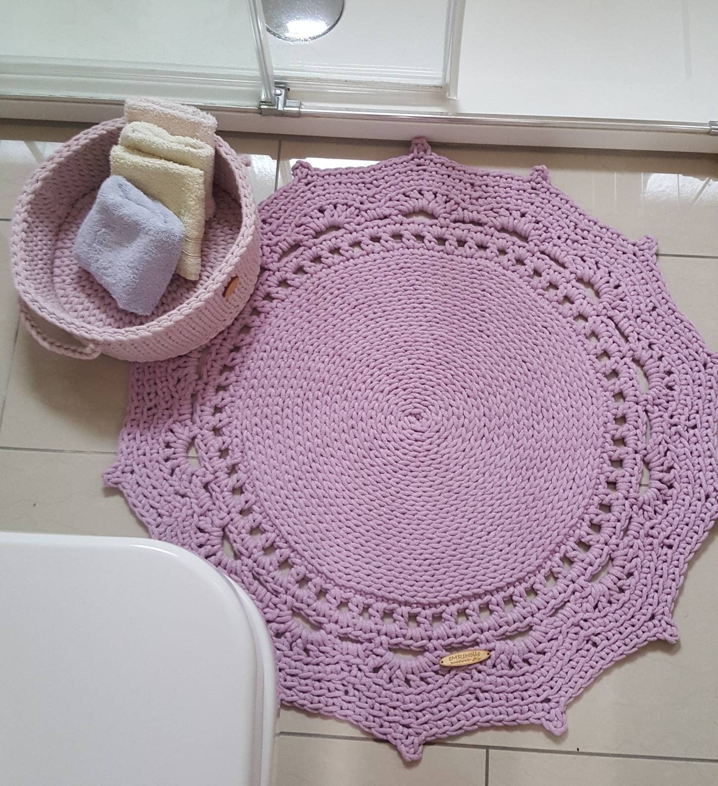Teppich Wohnzimmer, rund Baumwollteppich gehäkelt, im skandinavischem Stil, Babyzimmer deko, kleines Bad, Geschenkidee, Kinderzimmer deko