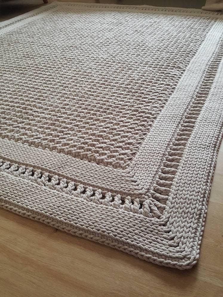 Teppich eckig für Wohnzimmer, Kinderzimmer Deko, Baumwollteppich, im skandinavischem Stil, Teppich handgefertigt und nachhaltig, Geschenk