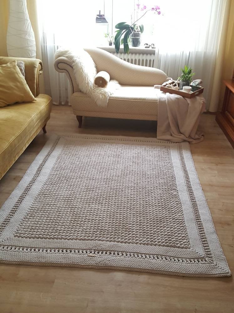 Teppich eckig für Wohnzimmer, Kinderzimmer Deko, Baumwollteppich, im skandinavischem Stil, Teppich handgefertigt und nachhaltig, Geschenk