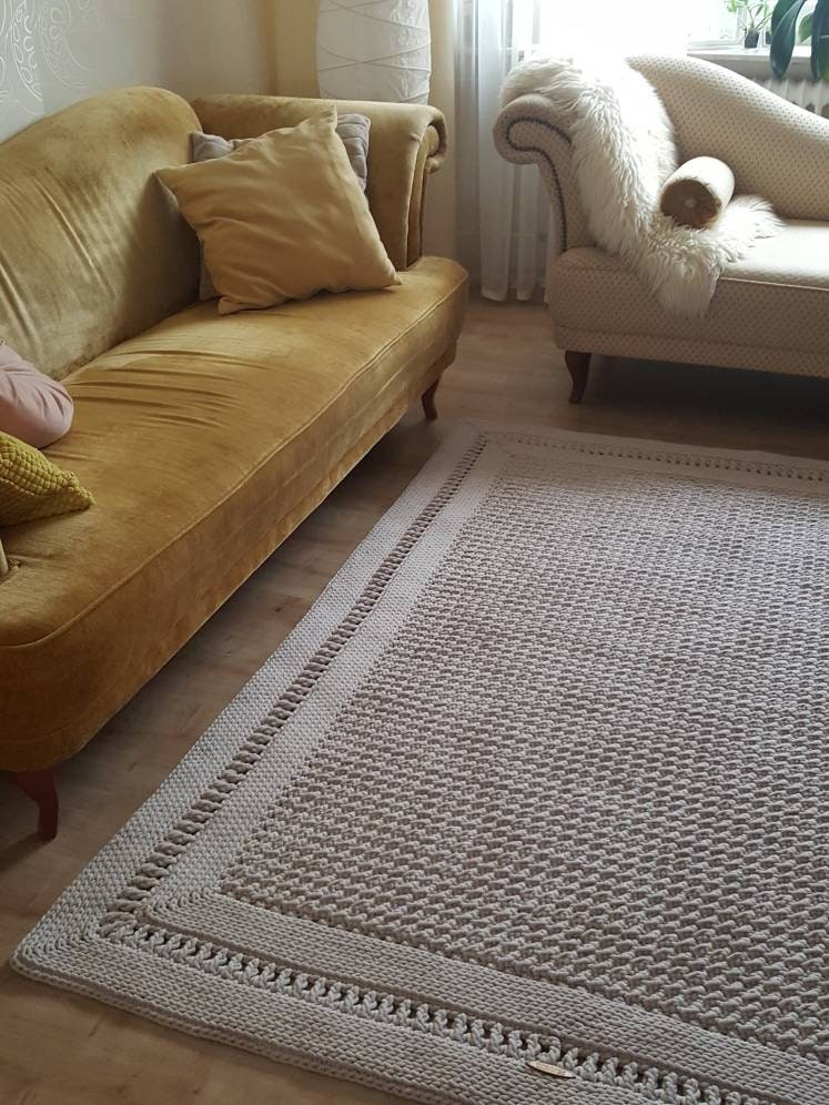 Teppich eckig für Wohnzimmer, Kinderzimmer Deko, Baumwollteppich, im skandinavischem Stil, Teppich handgefertigt und nachhaltig, Geschenk