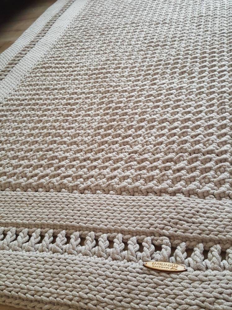 Teppich eckig für Wohnzimmer, Kinderzimmer Deko, Baumwollteppich, im skandinavischem Stil, Teppich handgefertigt und nachhaltig, Geschenk