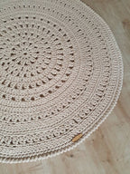 Teppich rund Wohnzimmer, Kinderzimmer Deko, Baumwollteppich, im skandinavischem Stil, vintage Teppich handgefertigt und nachhaltig