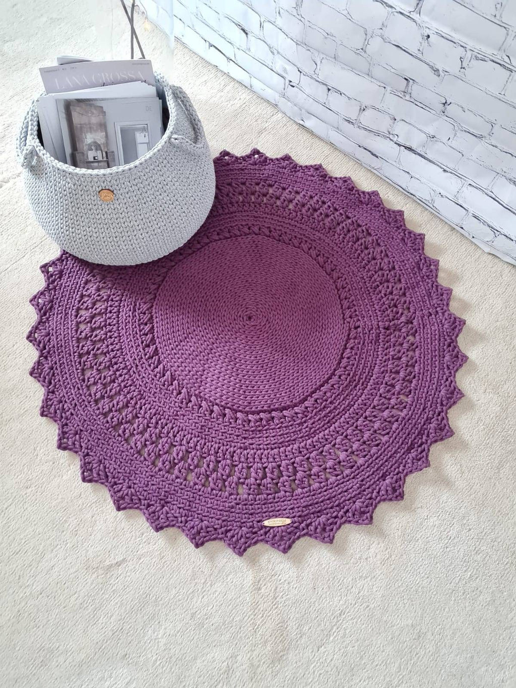 Runder Teppich, gehäkelter Teppich Kinderzimmer Dekor, Geschenk Umzug, Geschenk Taufe, skandinavischer Stil, vintage, Teppich handgefertigt