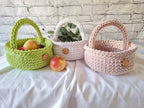 Crocheted cotton basket with handle | Boho storage basket | Handmade kids room and bathroom decor | Soft & natural design