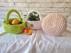 Crocheted cotton basket with handle | Boho storage basket | Handmade kids room and bathroom decor | Soft & natural design