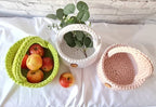 Crocheted cotton basket with handle | Boho storage basket | Handmade kids room and bathroom decor | Soft & natural design