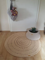 Teppich rund Wohnzimmer, Kinderzimmer Deko, Baumwollteppich, im skandinavischem Stil, vintage Teppich handgefertigt und nachhaltig