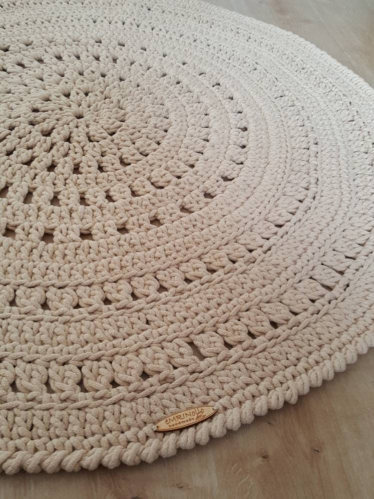 Teppich rund Wohnzimmer, Kinderzimmer Deko, Baumwollteppich, im skandinavischem Stil, vintage Teppich handgefertigt und nachhaltig